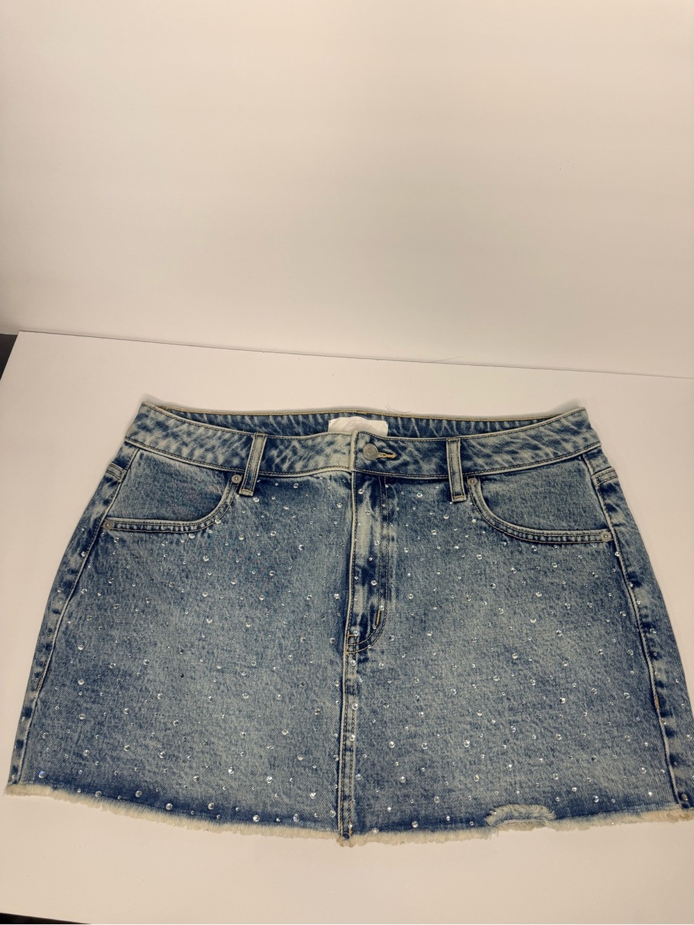 Victoria's Secret Light Blue Denim Mini Skirt with Rhinestone Dots